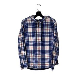 L.L. Bean Women's Blue Plaid Flannel Hooded Full Zip Jacket Size M